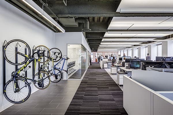 Open concept office environment that encourages collaboration and employee health