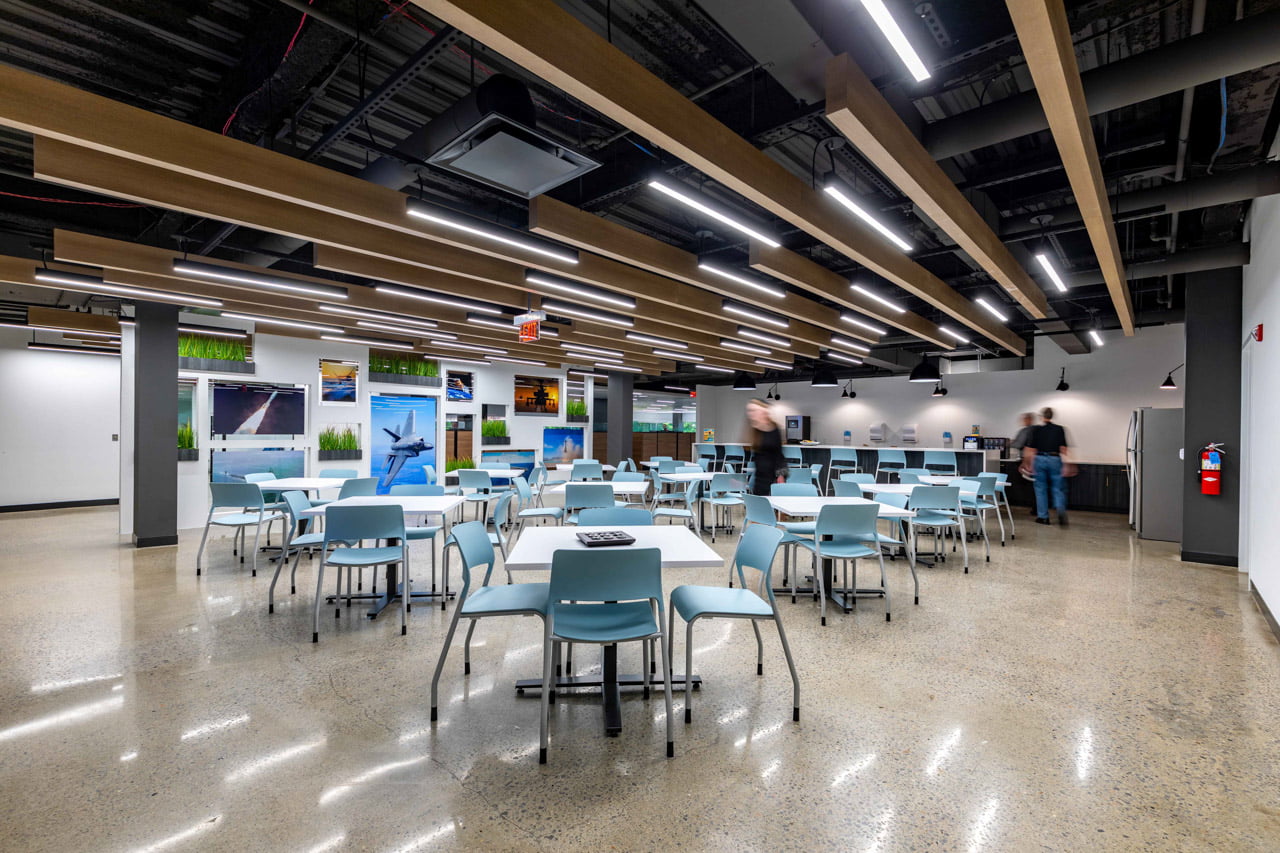 Renovated Kitchen and Cafeteria Area with branded colors