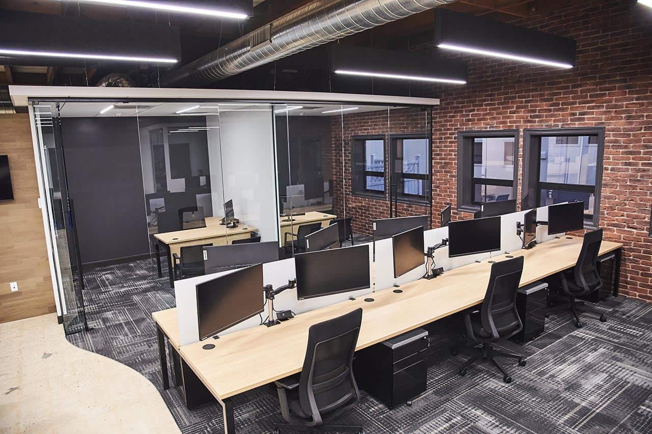 Employee workstations efficiently placed for ergonomics and proper allocation of floorspace