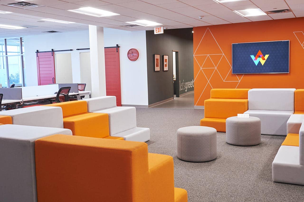 vibrant and creative seating solutions at a recently renovated headquarters