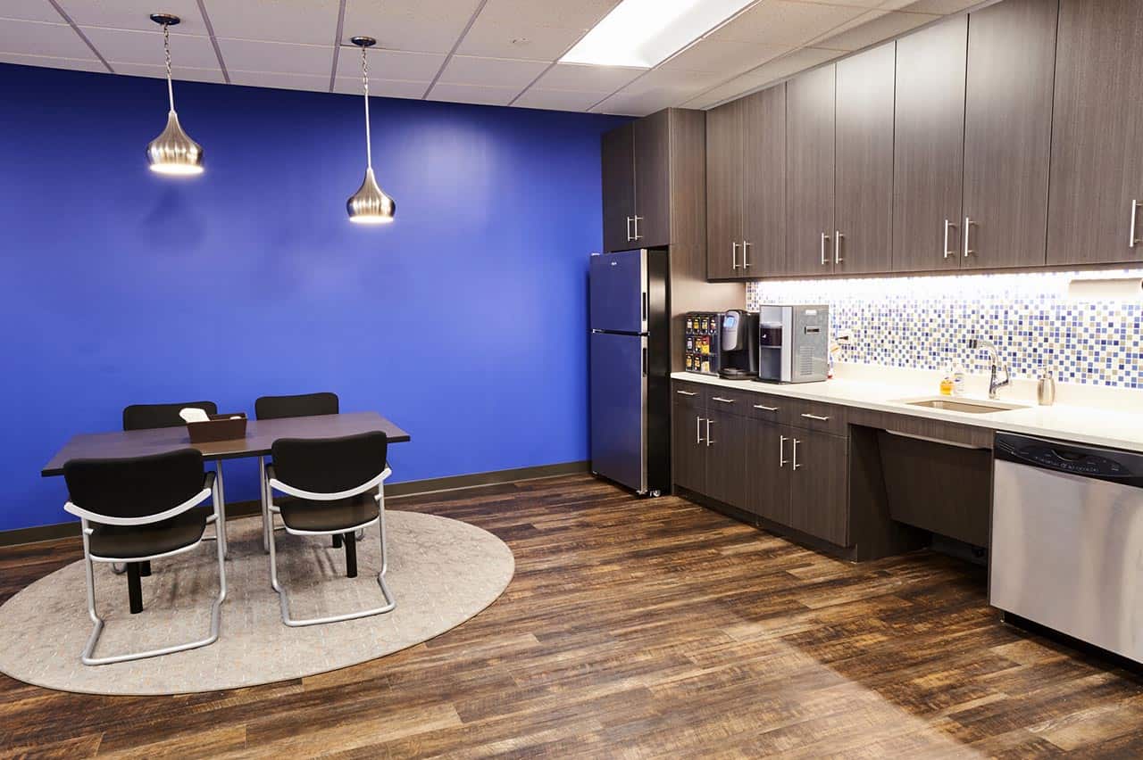 Recently reimagined breakroom at Grassi & Co