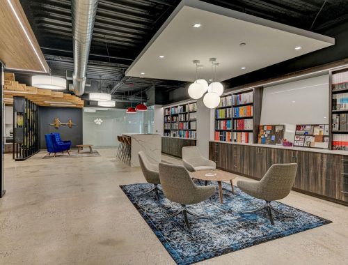 RI Workplace modern open plan office with library area