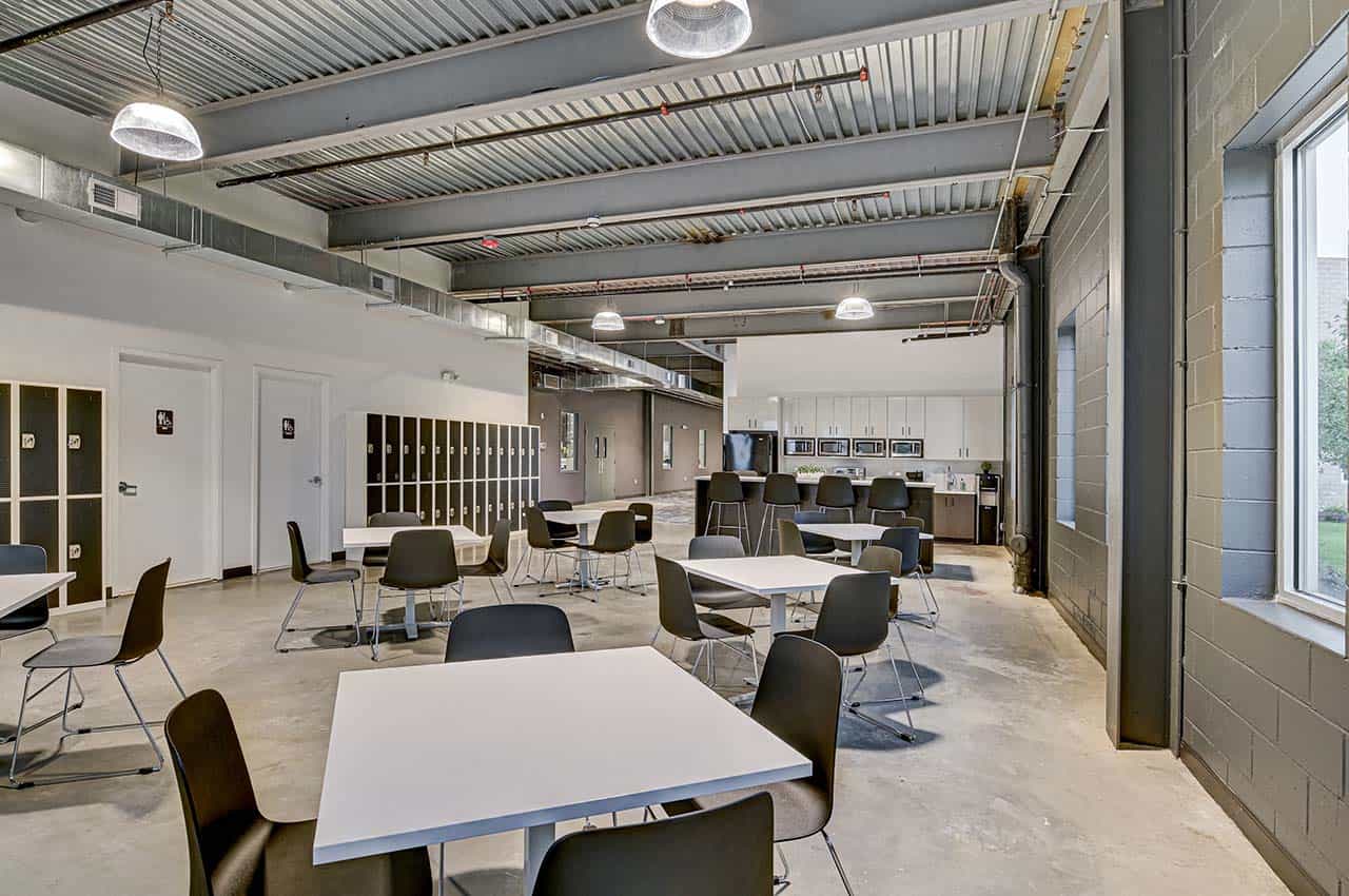 Brookaire Company's recently redesigned cafeteria and kitchen built to improve employee retention and attract new talent