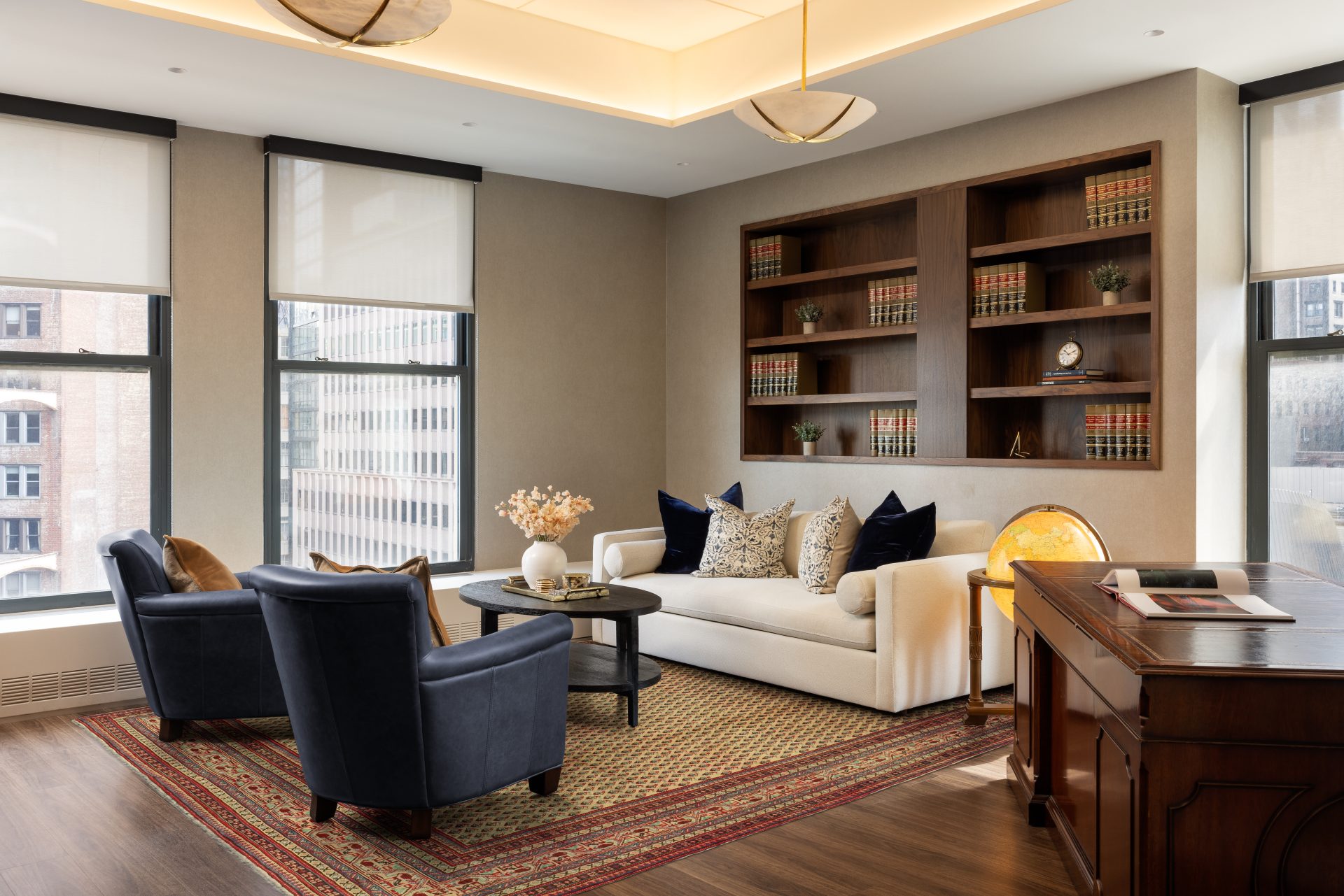 Lounge area in New York City law firm that was recently renovated